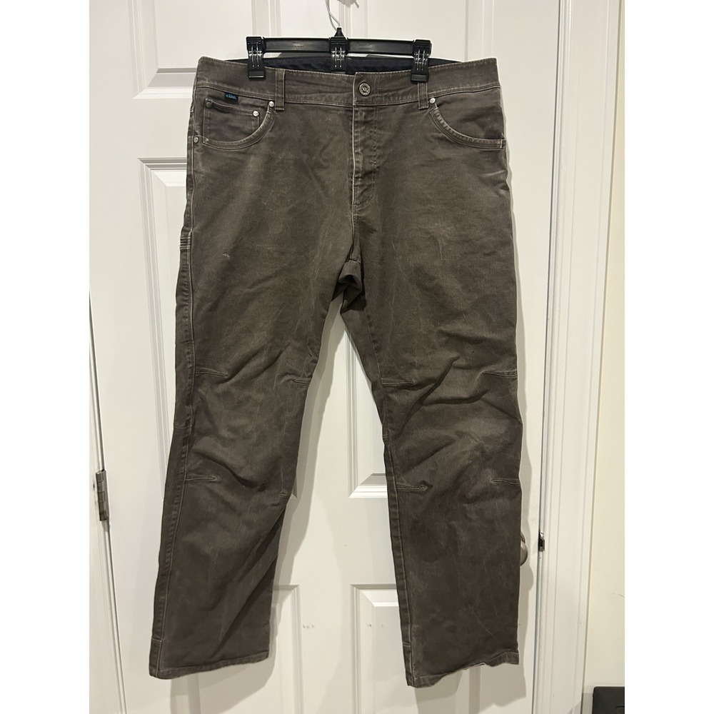 KUHL Rydr Pants Mens 38x32 Brown Canvas Vintage Patina Dye Hiking Work Casual
